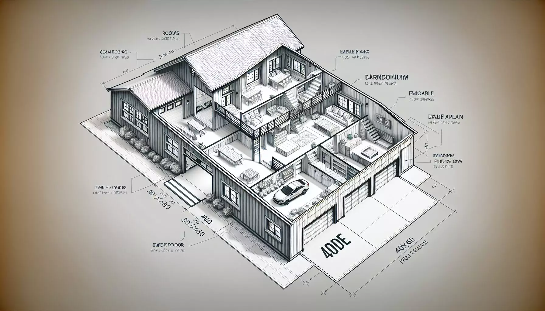 Garage Included 40×60 Barndominium Floor Plan Unique Design